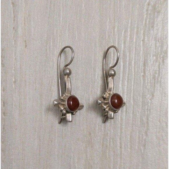 Jewelry - 925 Sterling Silver Artisan Sterling Silver Carnelian Earrings Israeli Drop